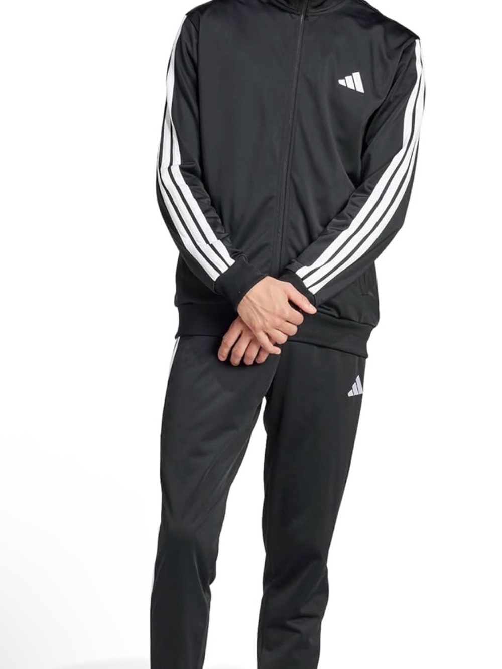 adidas Men's Black Track Suit with White Three-Stripe Sleeve Detail